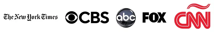Logos of The New York Times, CBS, abc, FOX and CNN; no endorsement implied